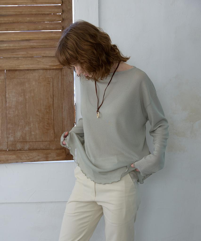 WIOE Boat Neck Sheer Top_Khaki