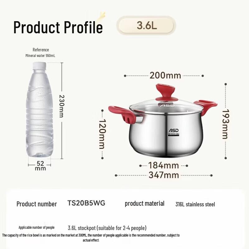 Aishida 316L Stainless Steel Soup Pot 20cm