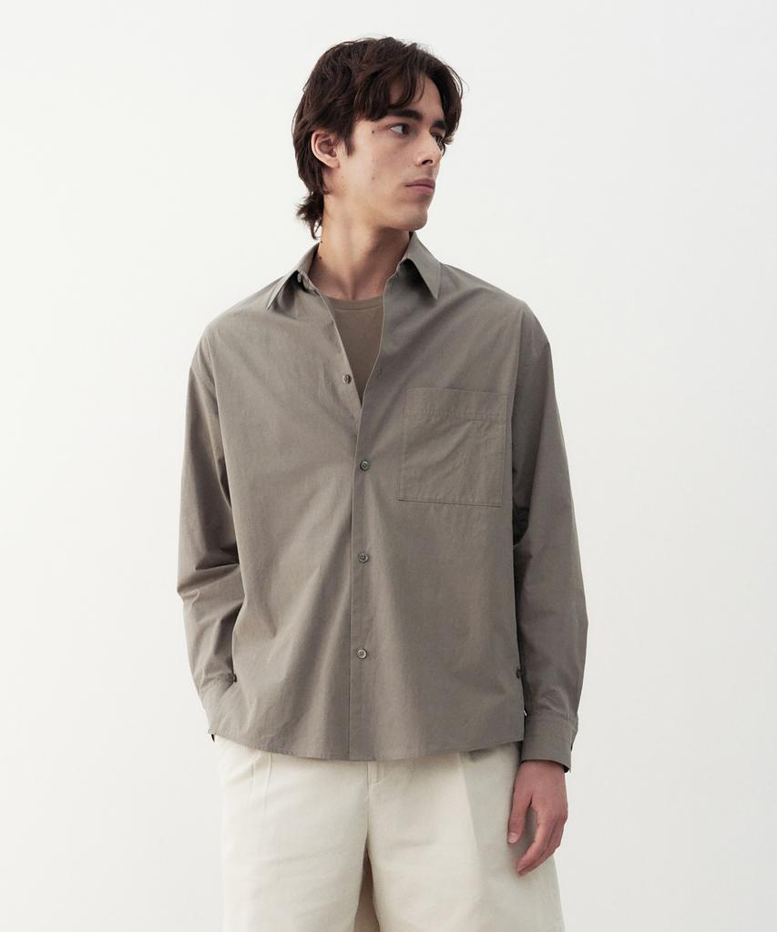 Jeilium Mael Side Slit Cotton Shirt Khaki