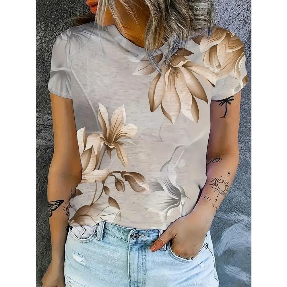 Creative Flower 3D Printed Short Sleeved T-shirt Fashionable Comfortable Soft Breathable Large Loose Womens T-shirt