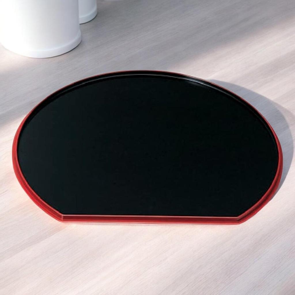 Tray Black with Red Top Red Cloth Pattern Lacquerware Made in Japan J-kitchens 3-shaku (1.3m) Half-moon Double-Sided (Tray) / Top, Black, 39cm, (ABS