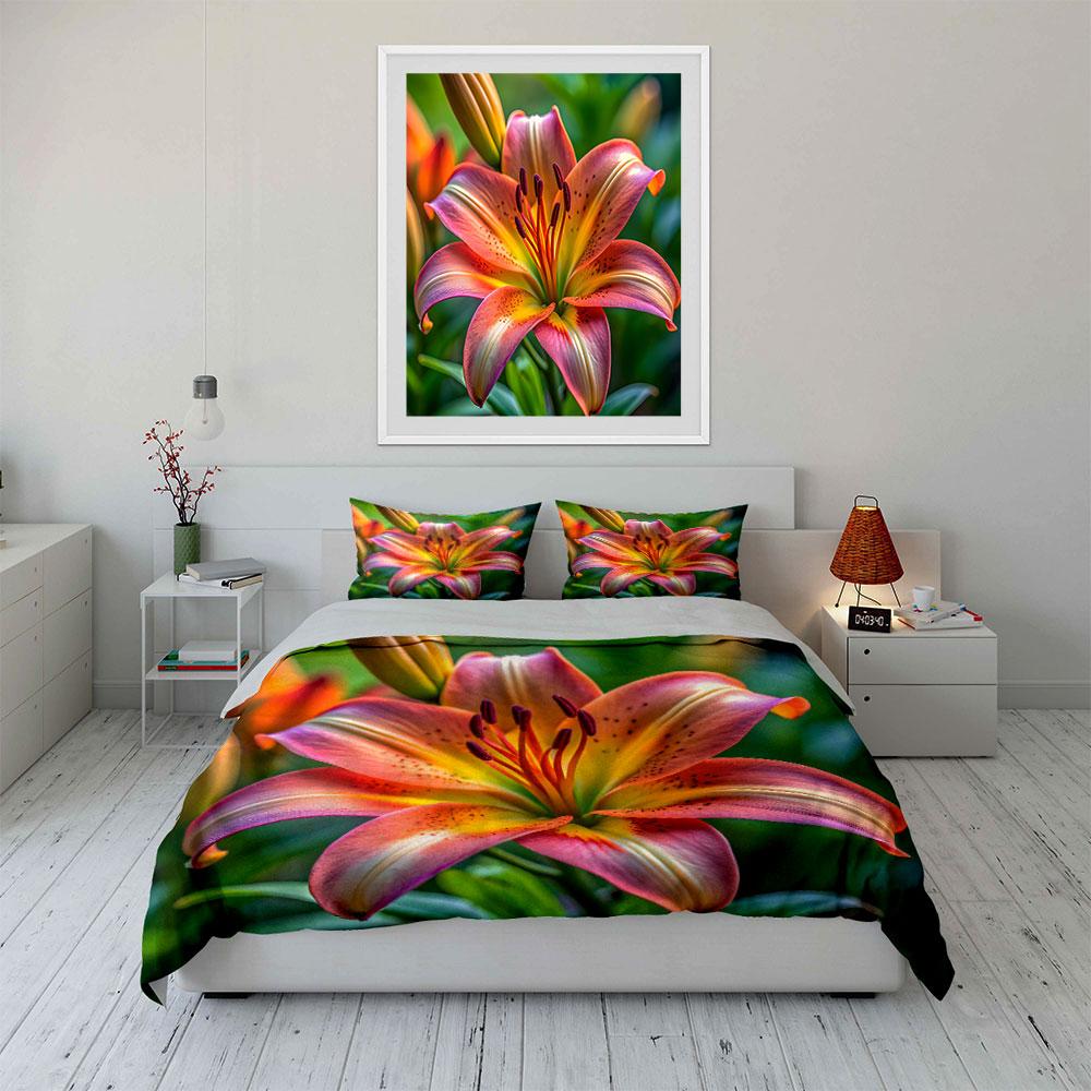 Lily Flower Decor Set Soft Comfortable Duvet Cover Bedding Set Included 1*Duvet Cover & 2*Pillowcases, Gift