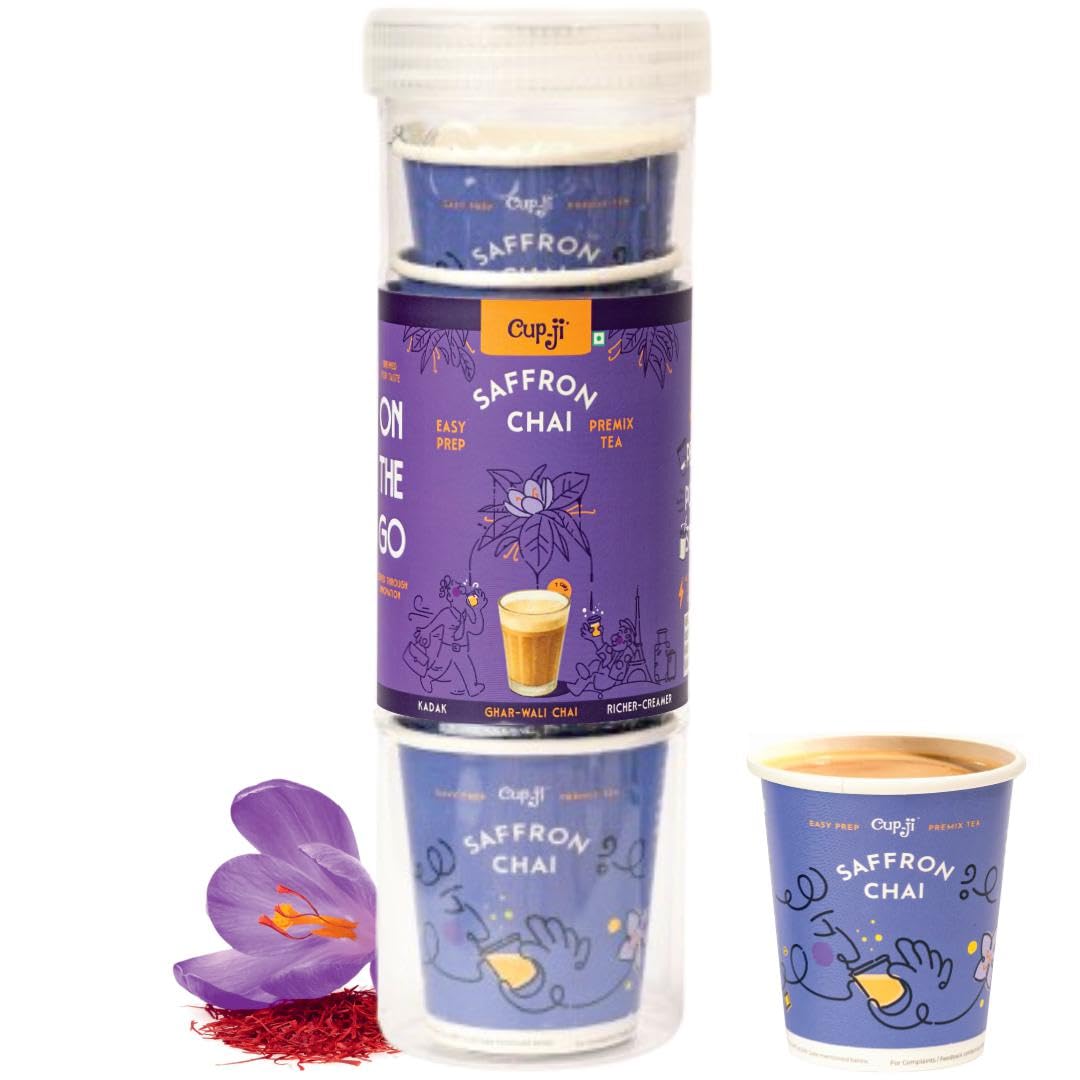 

Cup-Ji Saffron Chai Premix Cups | Instant Tea | 7 Cups | Kadak Ghar-Wali | No Added Sugar | Desi Chai | On the Go | Easy Prep | For Office and Travel
