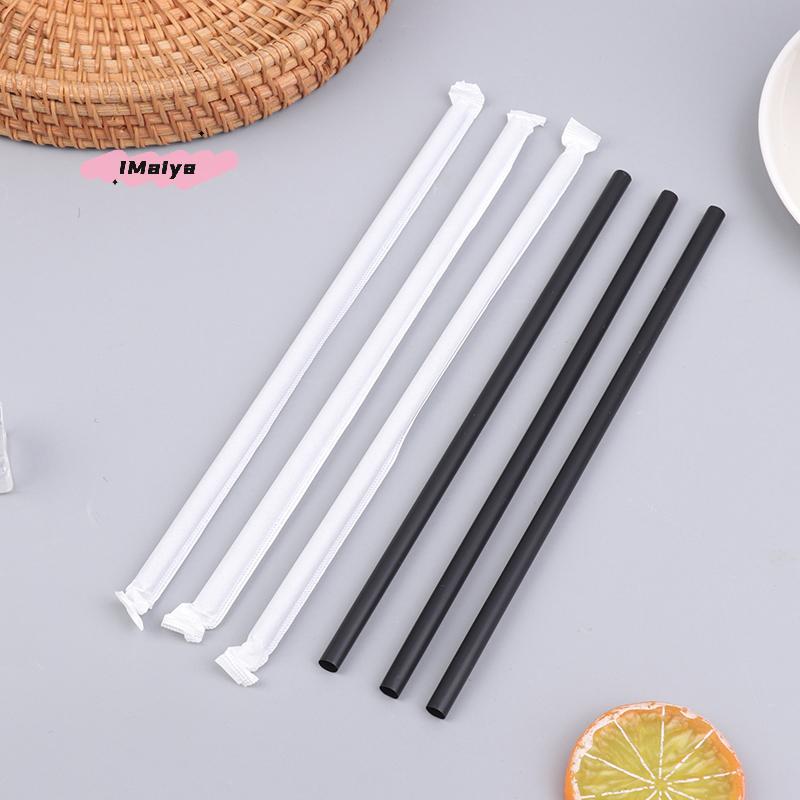 100Pcs Black Flexible Plastic Drinking Straws Single Piece Paper Packaging Rietjes for Party Kitchen Beverage Use