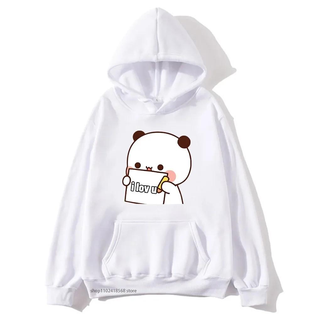BuBu Panda’s Love Message To DuDu Bear Hoodie Kawaii Cartoon Graphic Sweatshirt Couple Clothes Men Women's Pullover