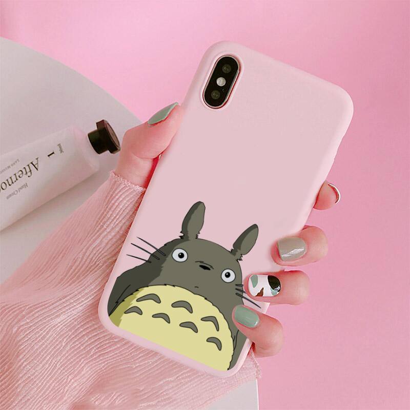 Χαριτομένο Θήκη Κινητού Ghibli Miyazaki Anime Totoro Για iphone 12 11 Pro Max Mini XS 8 7 6 6S Plus XR Ματ Καραμελέ Ροζ Σιλικόνης