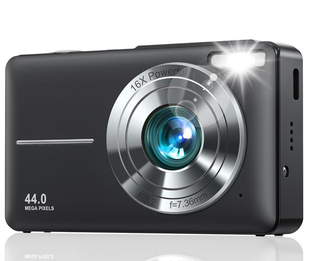 Lecran Digital 1080P Video HD Image IPS USB C Black Camera, 44MP, Recording, Camera, Stabilization, Lightweight, Portable, 2.4-inch Screen, Charging,