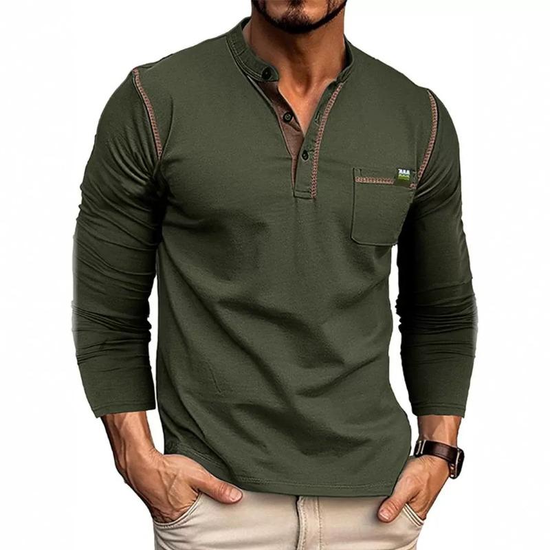 T-Shirt Men Basic Breathable Men's Long Sleeve Tops Tee Shirts Spring Autumn Casual Solid Color Button T Shirts