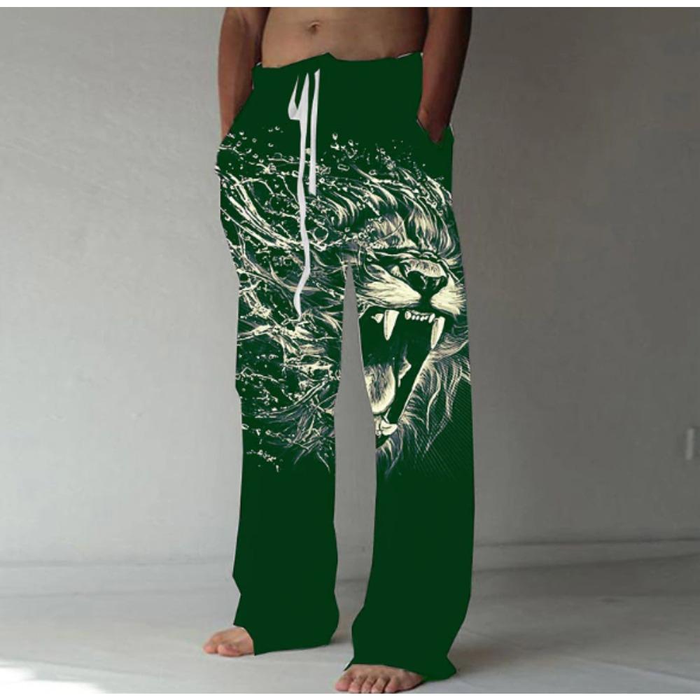 Herren Baggy Freizeithose mit 3D-Leopardenmuster, Elastischer Bund mit Kordelzug und Taschen, für Frühling Sommer Zuhause Outdoor Urlaub