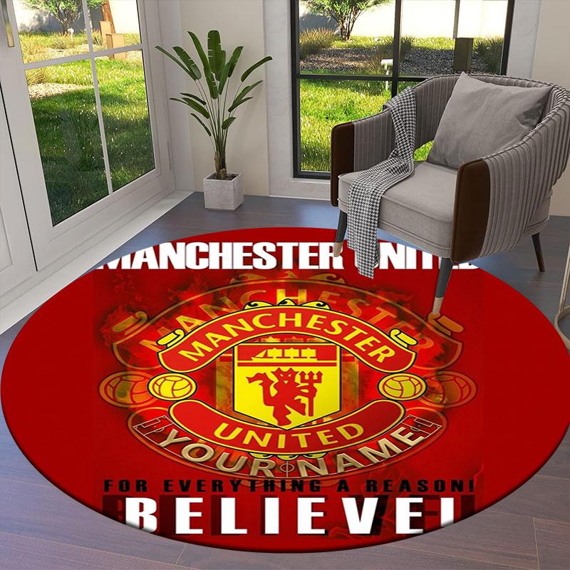 Manchester United F Custom Name Round Area Rug,Carpet Rug for Living Room Bedroom Sofa Playroom Decor,Non-slip Floor Mat