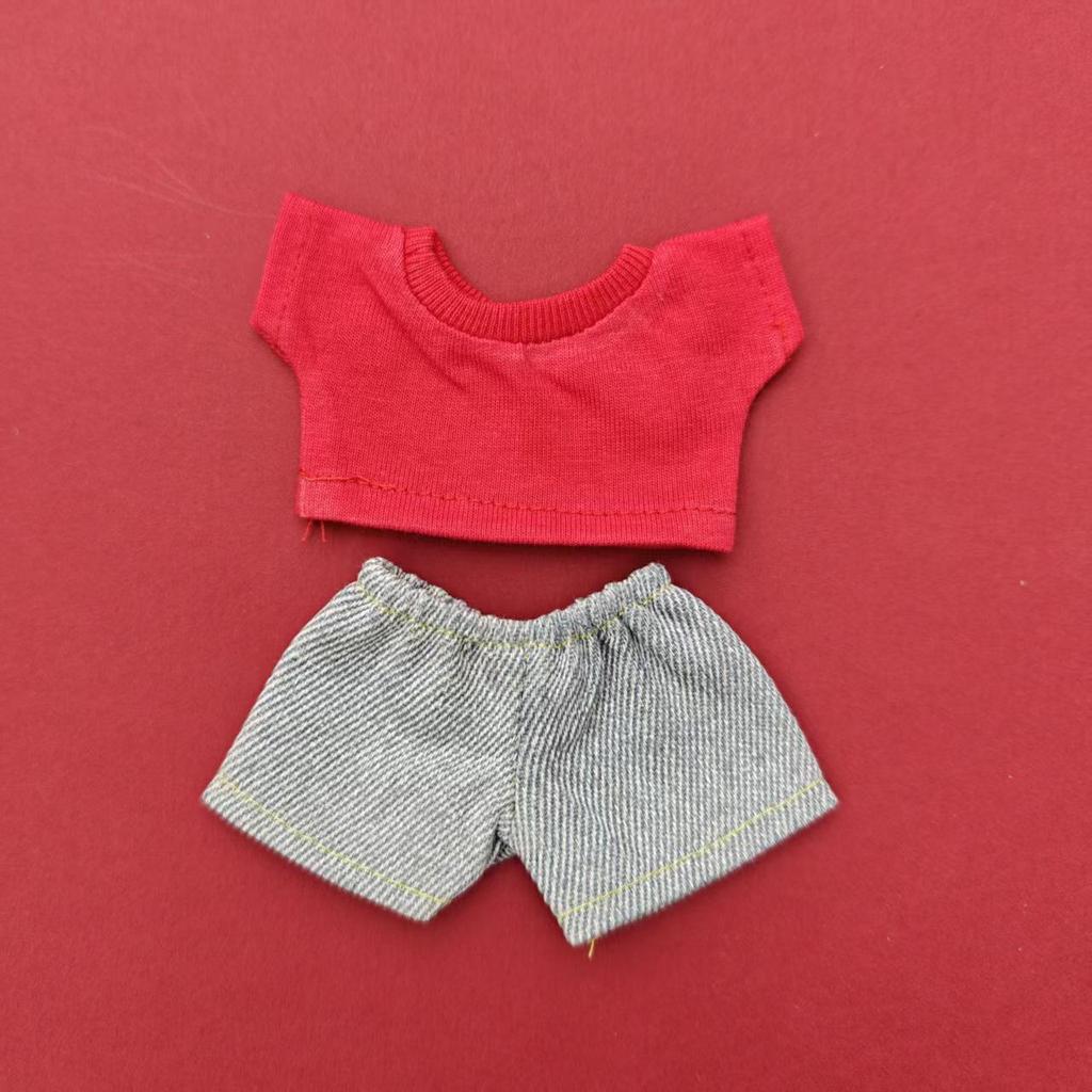 Labubu Keychain Pendant Outfit: Doll Jeans and Short Sleeve Set