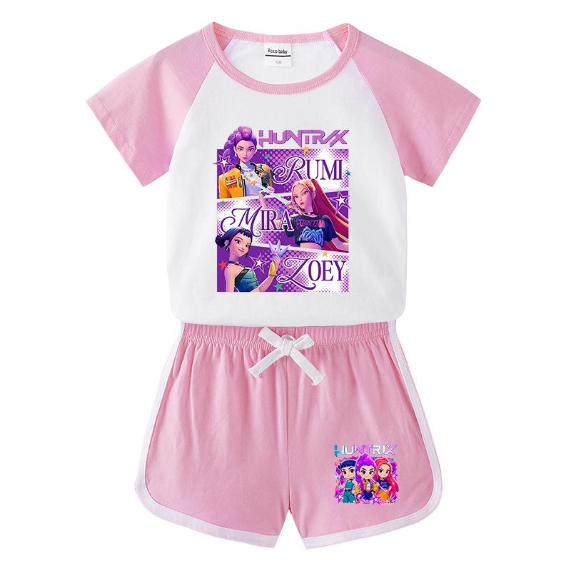 Completo Due Pezzi Kpop Demon Slayer per Bambini: T-shirt a maniche corte e pantaloncini 150cm