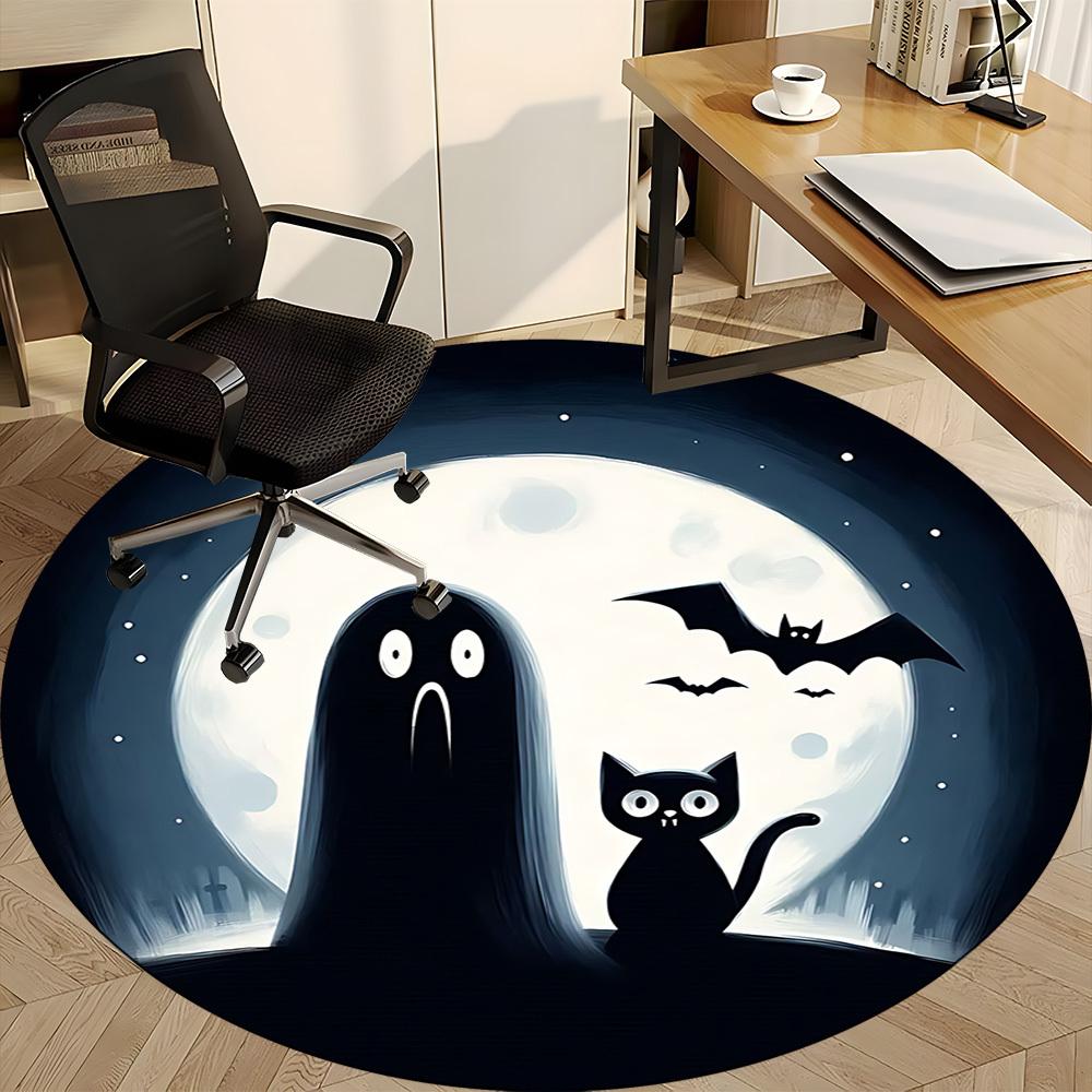 1pc Ghost Cat Office Round Area Rug, Under Office Chairs Bedroom Living Room Home Decor, Room Deco, Available in Various Sizes