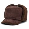 Winter Mens Thermal Ear Flap Hat Thick Faux Fur Lined Trapper Cap with Brim Windproof Aviator Hat for Outdoor Daily