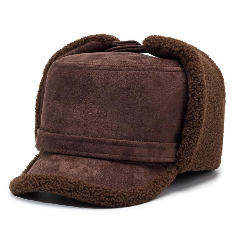 

Winter Mens Thermal Ear Flap Hat Thick Faux Fur Lined Trapper Cap with Brim Windproof Aviator Hat for Outdoor Daily single code коричневий