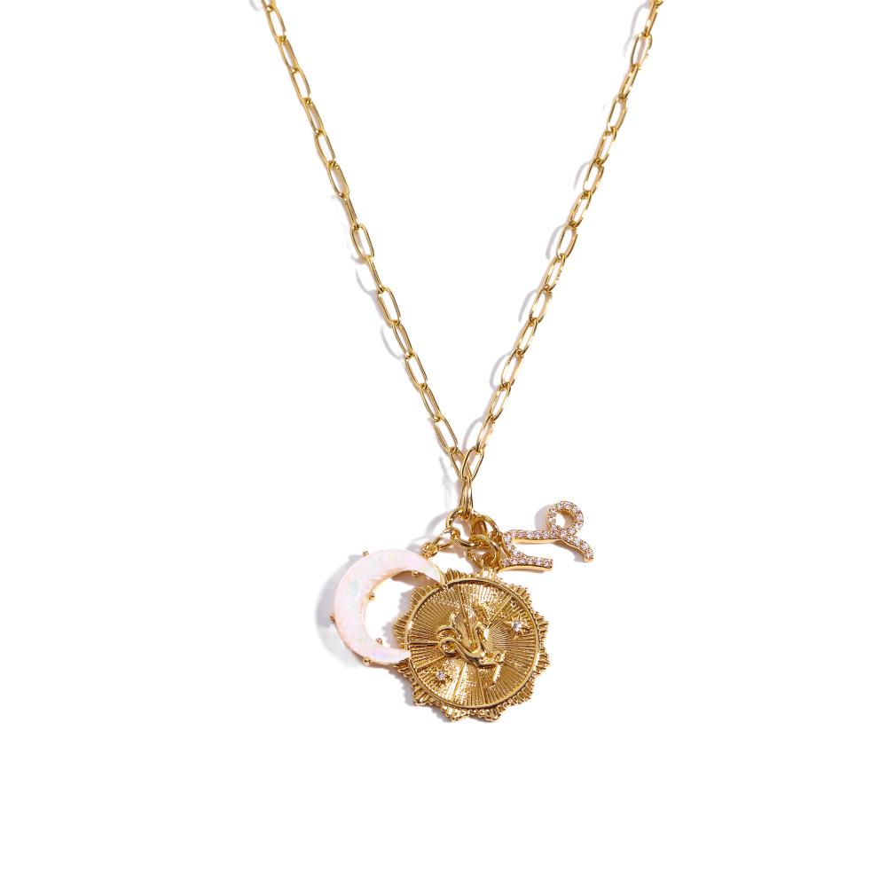 Crystal 12 Constellation Necklace Moon Sun Bohemian Golden Necklace Collarbone Chain Women  Girls