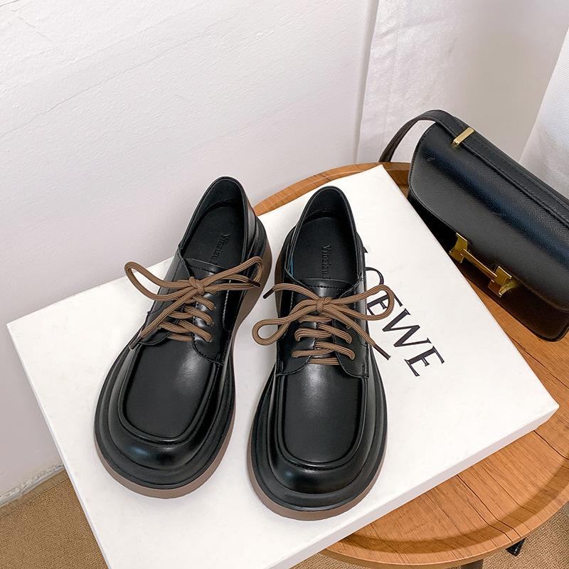 

Лоферы на толстой подошве, женская новая повседневная обувь в британском студенческом стиле, женские маленькие кожаные туфли из натуральной кожи с круглой повязкой на голову