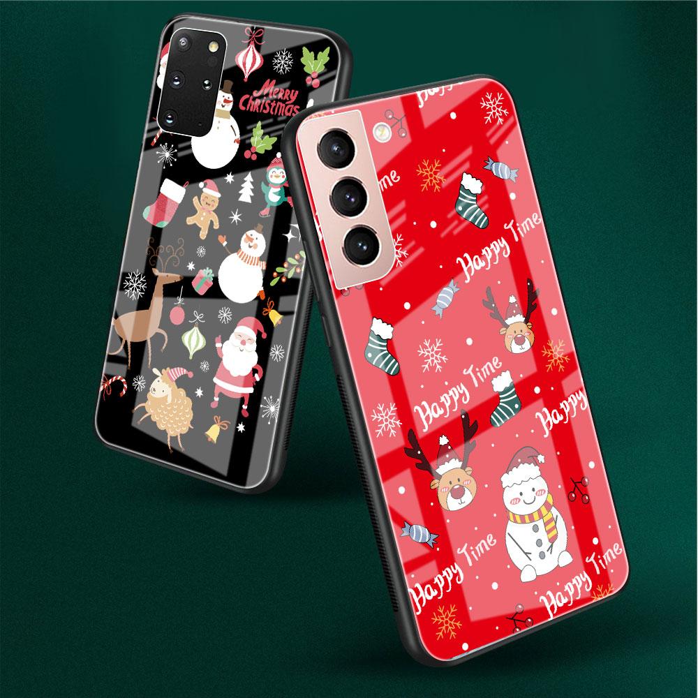 Snowman Christmas Cartoon Glass Case For Samsung Galaxy S22 S20 FE S21 Plus Phone Cover S10 5G S9 Note 20 Ultra 10 Lite Shell