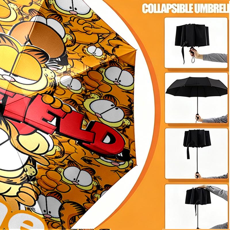 Custom Name Personalized Garfield Print Umbrella, Auto Open Close, 8‑Rib Sturdy Frame, Commute Camping Hiking Use, Birthday Gift