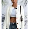 Fashion Sweet Heart Button Cardigan Sweater 2026 Autumn Korean Style Knitted Jackets Casual Round Neck Solid Color Knit Loose Ladies Soft Clothing