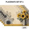 4/6pcs Sunflower Pattern Placemats, Vase and Floral Design, Suitable for Indoor/Outdoor Party Restaurant Decor, Kitchen Dining Table Decor, Holiday De