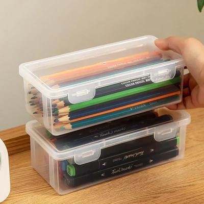 Transparent Storage Pencil Marker Pen Stationery Holder for Office School Desktop Organizer Solid Color Large Capacity Box Case