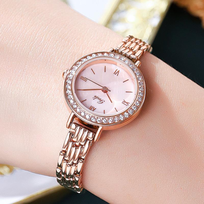Light Luxury Fashion Round Quartz Watch Student Ladies Alloy Bracelet Waterproof Watch Luminous Rose Gold
