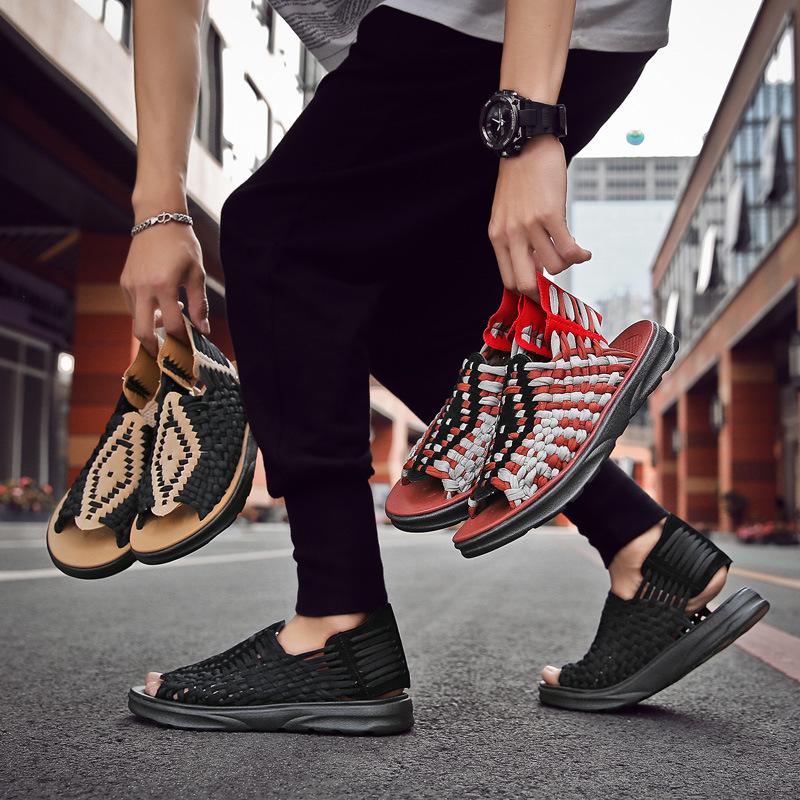 2025 summer new sandals men's casual open-toed foot cover men's woven sandals Korean version trendy Japanese shoes
