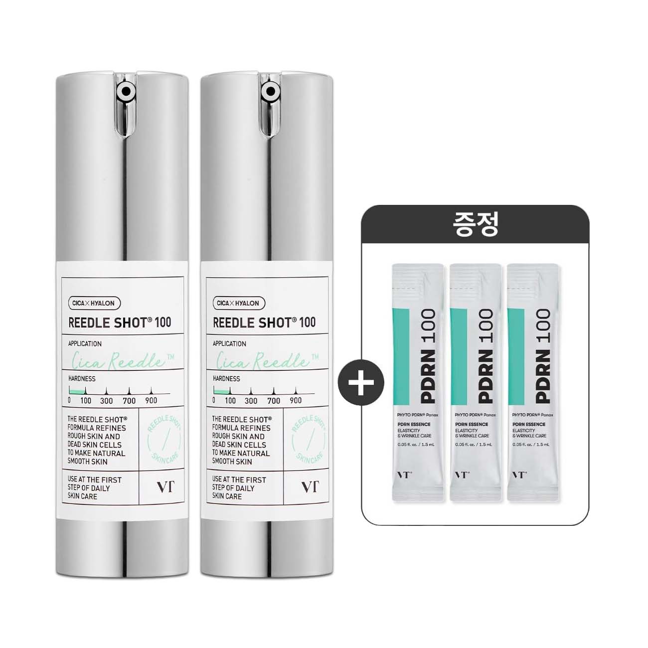 VT Reedle Shot 100 Essence Special Set Korean Daily Skin Texture Care Serum 30 ml x 2 + PDRN Essence 1.5 ml × 3