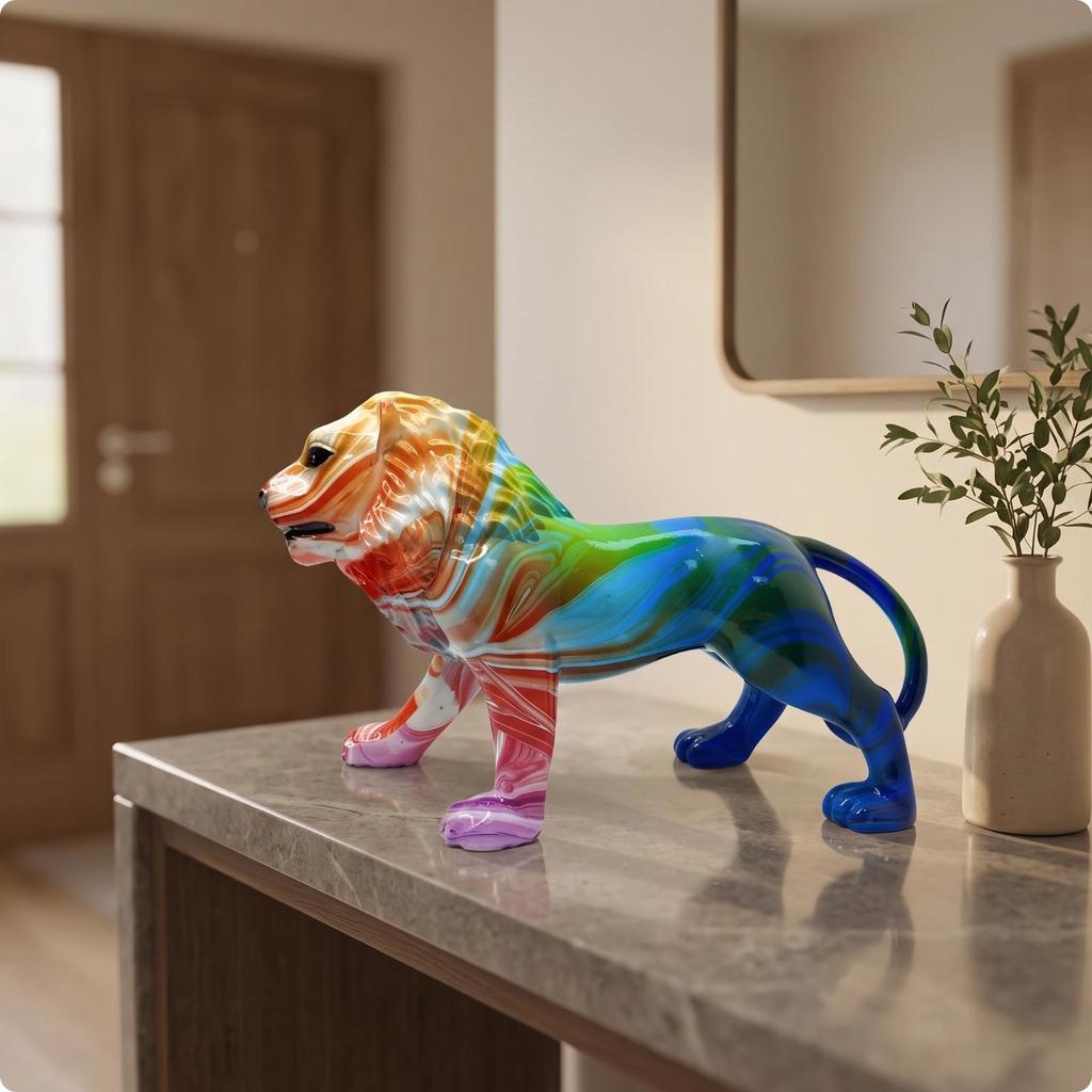 Lion Figurine Decorative Animal Ornament Glossy for Office