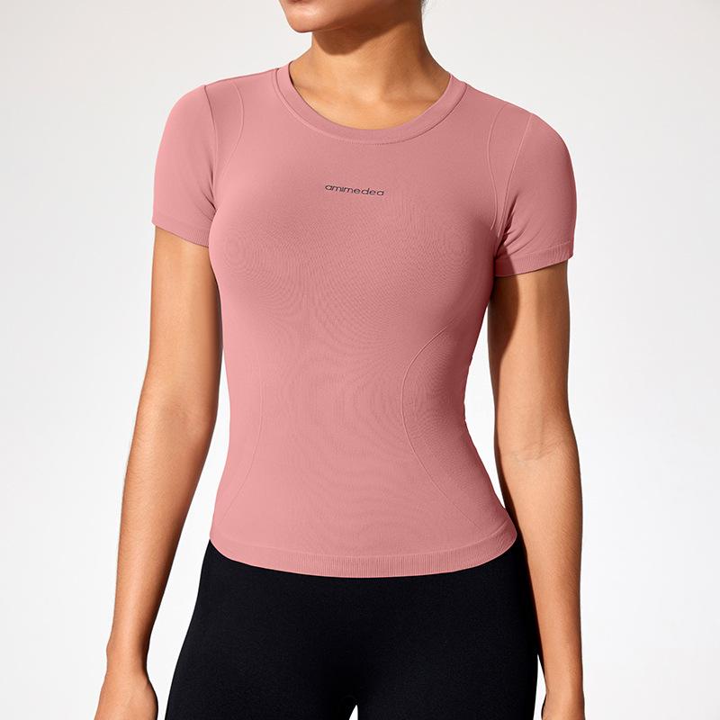 

Cross-Border Women s Slim-Fit Short-Sleeve Fitness Top for Pilates & Yoga - Summer Style XL розовый