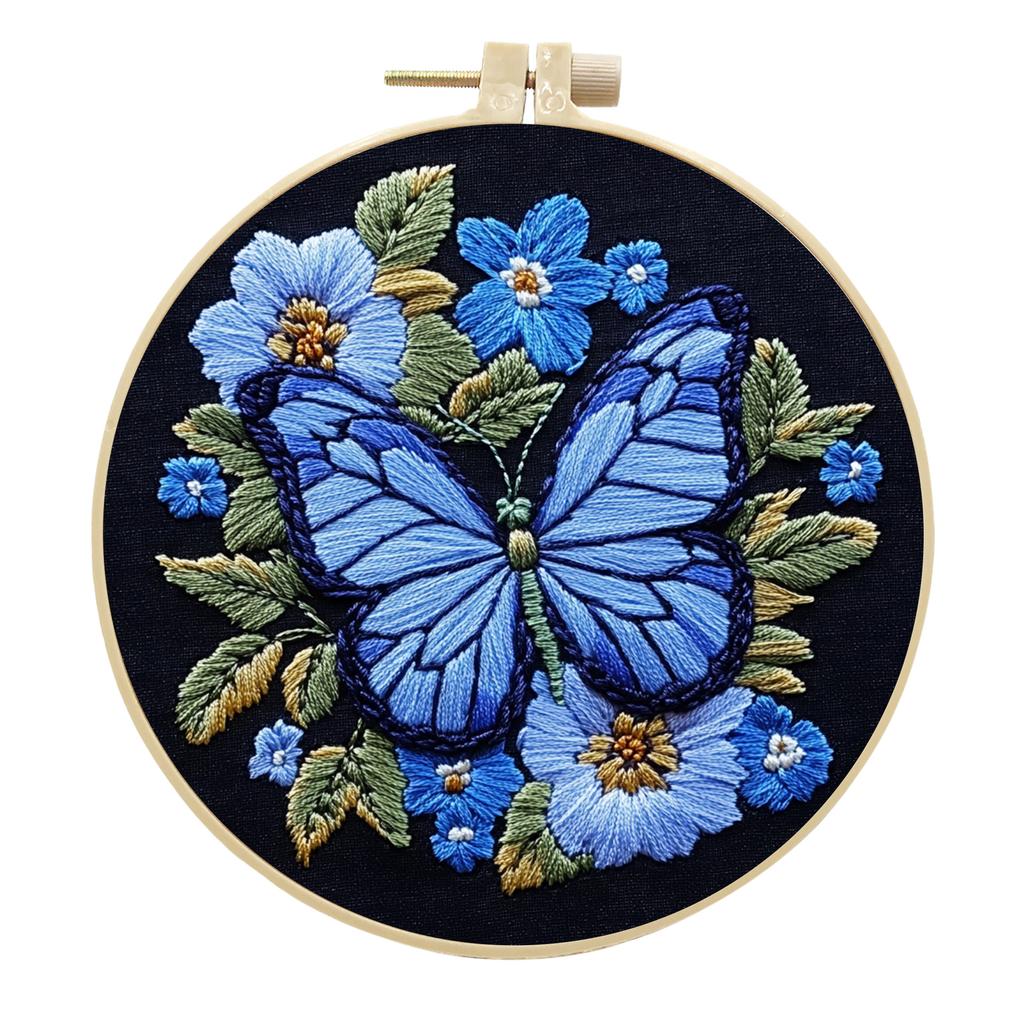 1-Piece Butterfly and Flower Embroidery DIY Fabric Craft Kit (Includes Tools)