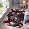 Large Non-Slip Crystal Velvet Butterfly & Rose Mat – Heavy-Duty Washable Floor Mat with Sparkling Butterfly & Pink Rose
