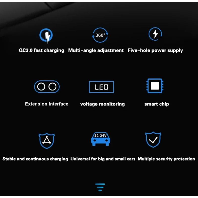 120-240W PD QC3.0 Car Fast Charger Adapter Car Socket Splitter Digital Display Power Adapter for All Phone