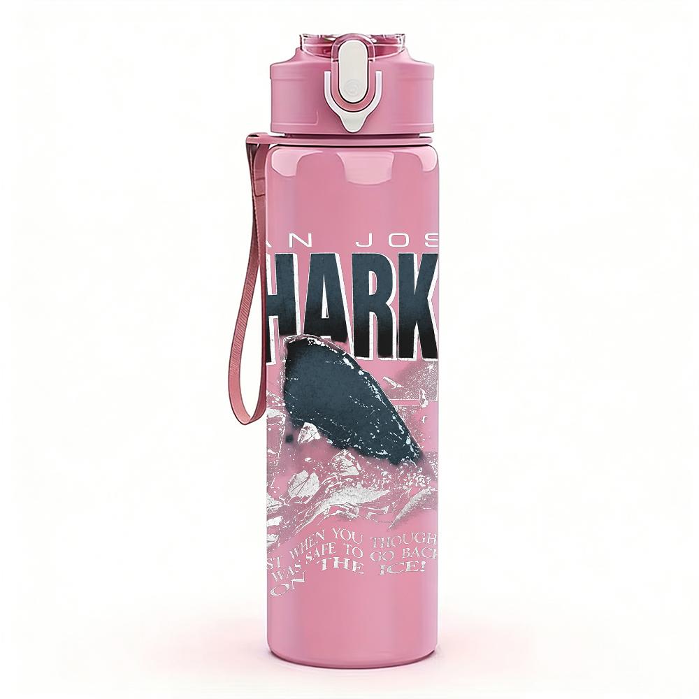 1PC Shark animal dark silhouette print 750ml colorful plastic sports water bottle leakproof pop up lid with straw for outdoor work home use