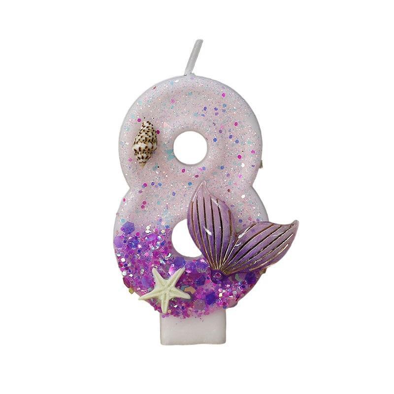 Mermaid Tail Birthday Candles With Starfish, Number Candles, Creative Cake Decorations For Birthday Party, Diy Party Decoration