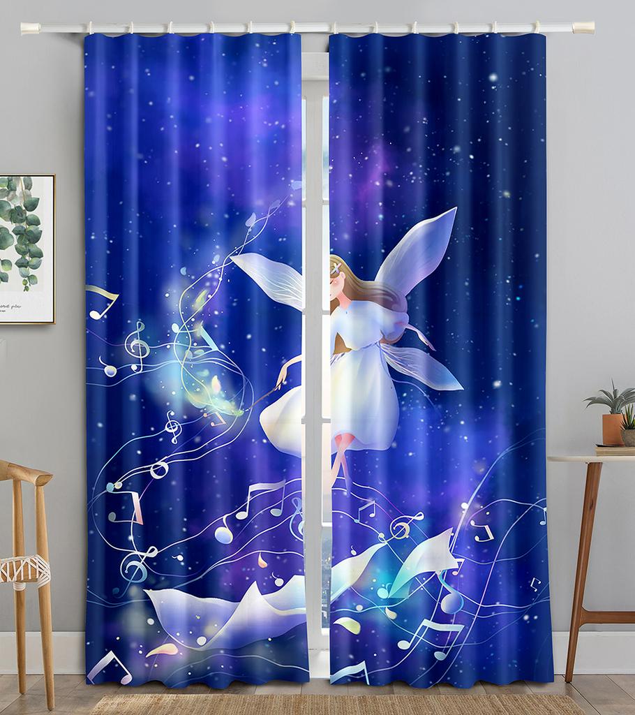 Angel Girls Maiden Cartoon Children Blackout Window Curtain for Living Room Bedroom Bathroom Kicthen Door Cupboard Decor Hooks