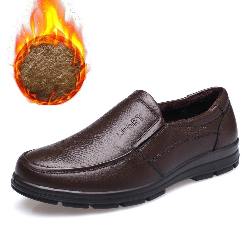 

Зимняя теплая мужская обувь на шнуровке 2025 новая хлопковая кожаная обувь деловая повседневная кожаная бархатная обувь для мужчин среднего и пожилого возраста 44