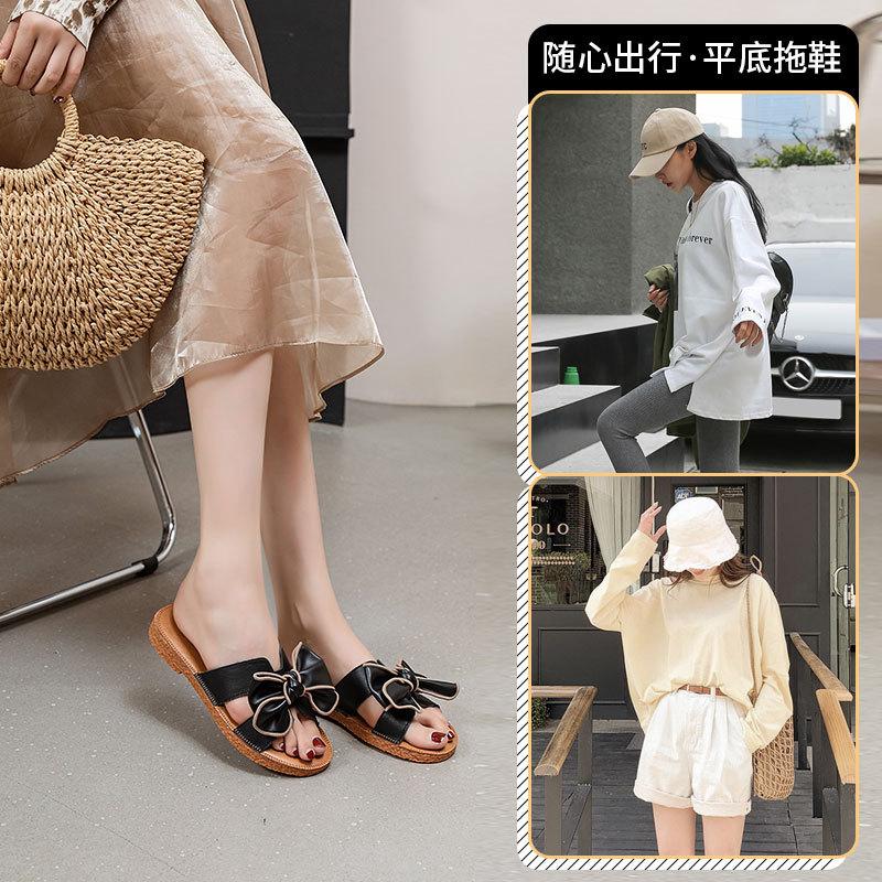Leather sandals women wear 2025 new summer high-end slippers fashion Internet celebrity versatile one-word