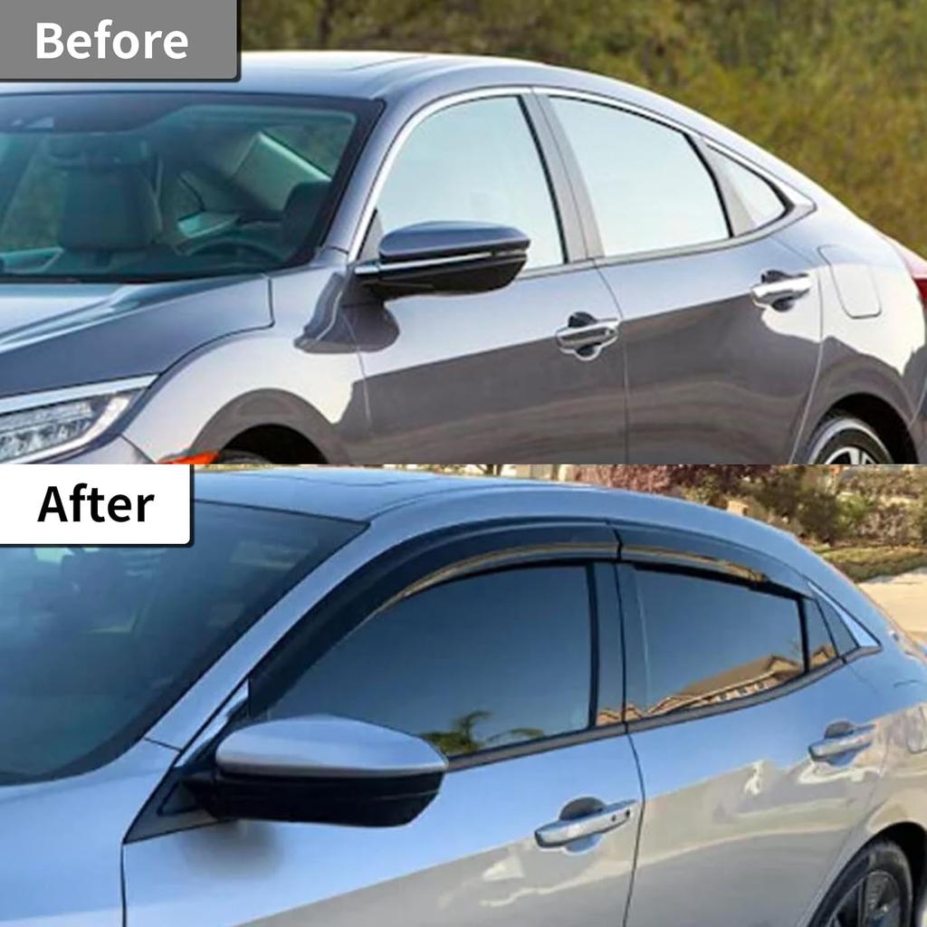 Rain Guards Side Window Visor Vent Outside Mount, 4PCS Fits For Honda Civic 4 Door Sedan 2016 2017 2018 Model Only