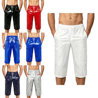 Herren Elastischer Bund Color Block Cargo-Shorts S-3XL Wasserdicht Reißverschlusstaschen Capri-Hose für Wandern Urlaub Clubwear