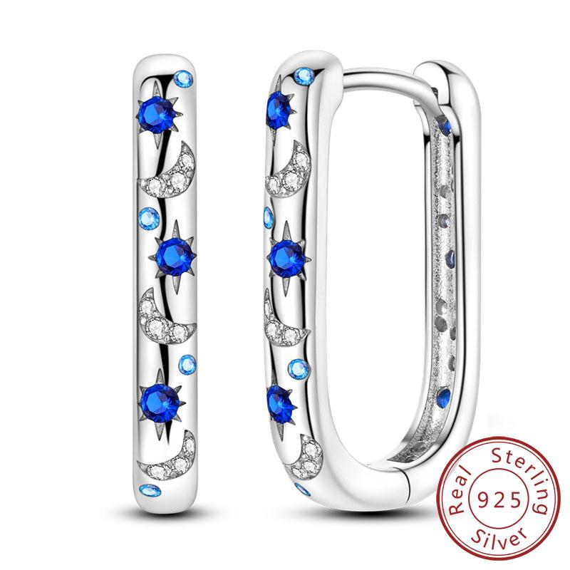 New 925 Silver Hoop Earrings Star Moon Stud Drop Earrings For Woman Party Wedding Accessories Fashion Jewelry Gift