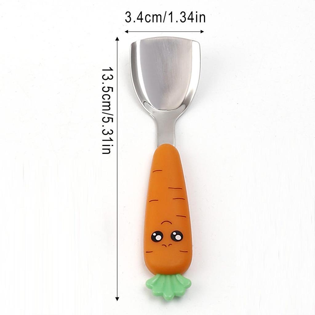 Set di Forchetta e Cucchiaio in Acciaio Inossidabile con Manico a Forma di Carota per Bambini