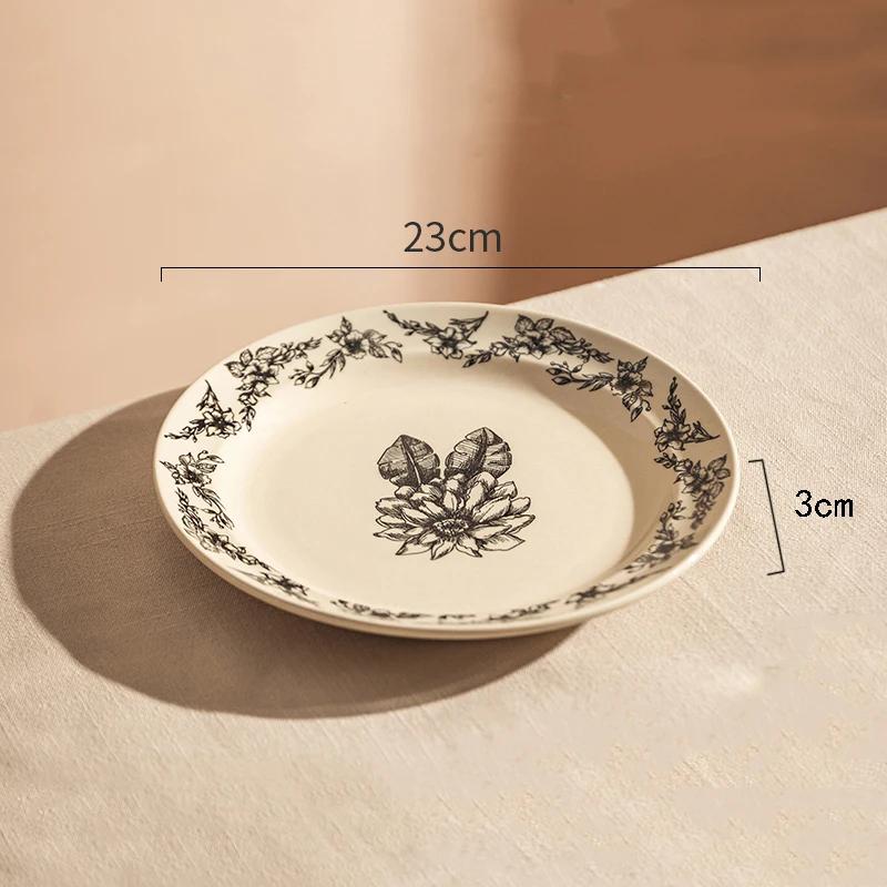 Retro Chinese Style Ceramic Plate Light Luxury Restaurant Plates Breakfast Dessert Trays Delicious Dishes Household Tableware