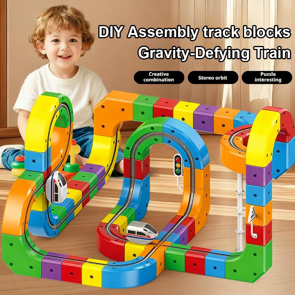 Car Electric Stem Racing Car Railtrack 51/81/123pcs Set Montessori Motorized Train Gravity Maze Toy For Kids Christmas Gift
