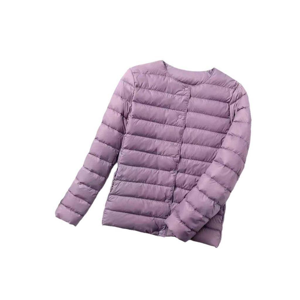 Jachetă ușoară de damă din puf de rață albă Pinghu, fără guler, cu gât rotund, îmbrăcăminte exterioară de toamnă/iarnă