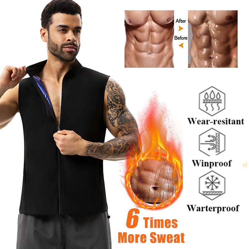 Men Sauna Suit Zipper Design Tummy Control Vest Sleeveless Stand-up Collar Shapewear Sweat Multi-functional Jacket Heat Trapping Body Shaper