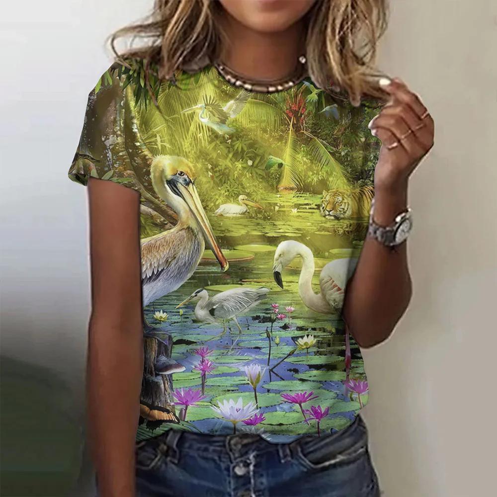 Summer Fashion Blouse Women's Tshirts Basic Oversized Female Clothing 3d Wild Animals Theme T Shirt Casual Tees Short Sleeve Top