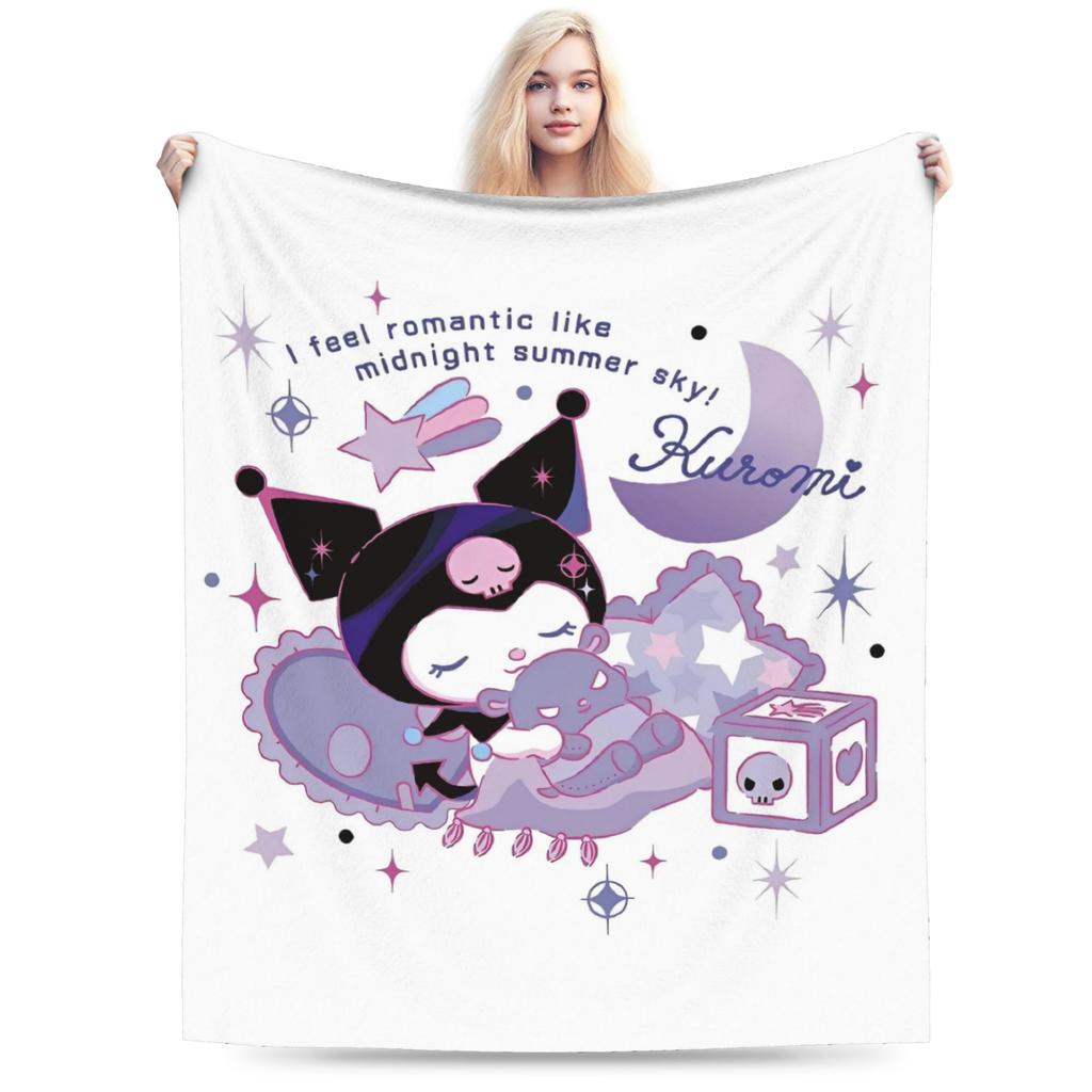 Cartoon Cool Cute Kuromi Fleece Throw Blanket Blanket for Home Outdoor Super Soft Bed Rug
