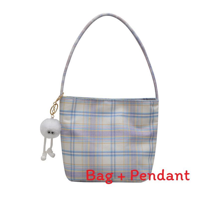 Canvas Bucket Bag For Women With Zipper Closure And Check Pattern Design For Daily Use